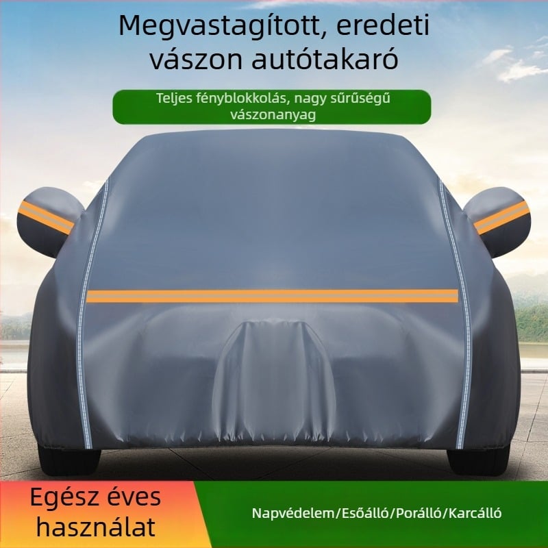 600D vastag vászonból készült autóvédő takaró, esőálló és UV-védett, teljes fedés, blokkolja a fényt és hőszigetel.