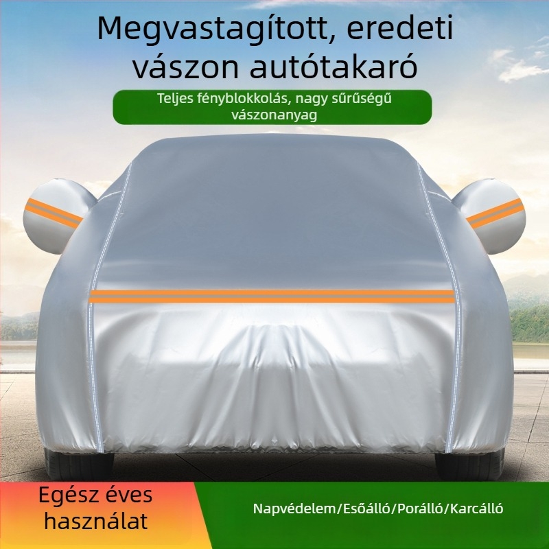 600D vastag vászonból készült autóvédő takaró, esőálló és UV-védett, teljes fedés, blokkolja a fényt és hőszigetel.