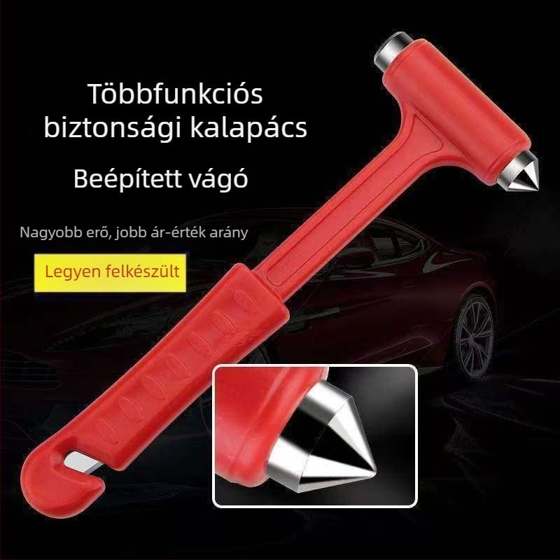 Autóbiztonsági kalapács ablakbetörővel és mentőeszközzel