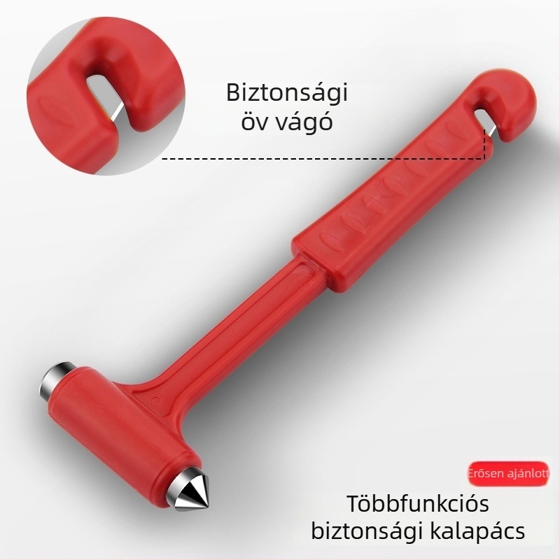 Autóbiztonsági kalapács ablakbetörővel és mentőeszközzel