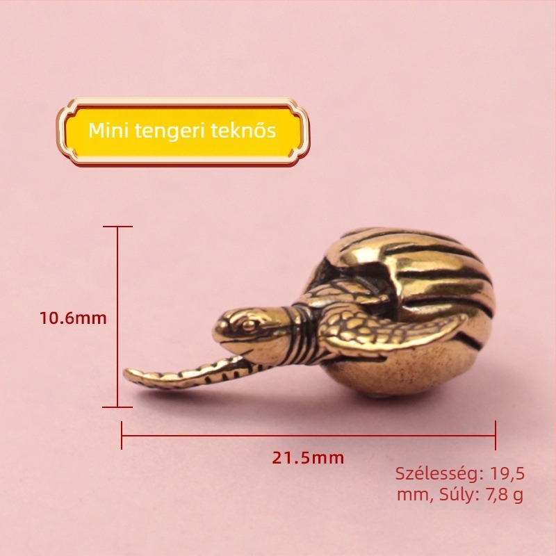 Mini sárgaréz teknőc figura lakásdekorációhoz, a Sárkány Évéhez kapcsolódó jólét