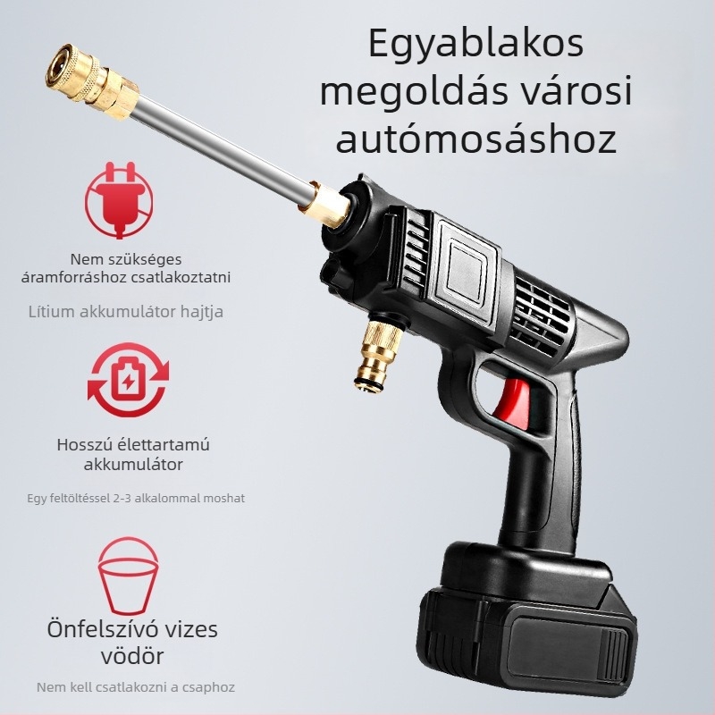 Multifunkcionális magasnyomású autómosó pumpa vízpisztollyal, vezeték nélküli otthoni használatra, lítiumakkumulátorral működő eszköz, hatékony tisztítás, csendes működés