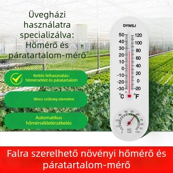 Beltéri hőmérséklet- és páratartalom-mérő kereskedelmi üvegházakhoz, helyezhető vagy felakasztható, elem nélkül, levegő páratartalmának mérője