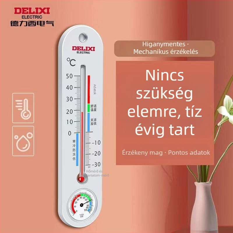 Delixi Electric beltéri hőmérő és higrométer üvegcsővel, száraz és nedves hőmérséklet mérés, pontos