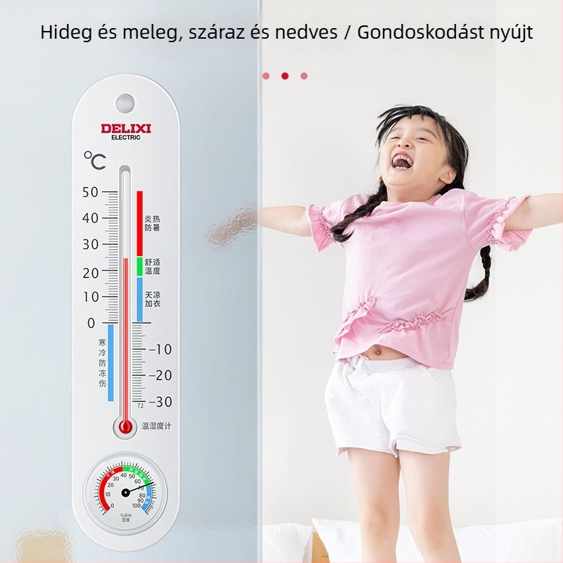 Delixi Electric beltéri hőmérő és higrométer üvegcsővel, száraz és nedves hőmérséklet mérés, pontos
