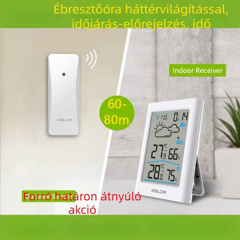 Beltéri és kültéri digitális hőmérséklet- és páratartalom-mérő vezeték nélküli időjárás-állomással, nagy LCD kijelző, időjárás-előrejelzés és ébresztőóra