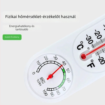 Beltéri és kültéri hőmérséklet- és páratartalom-mérő, falra szerelhető, üvegházhoz
