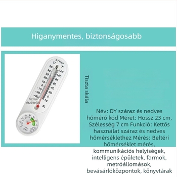 Beltéri és kültéri hőmérséklet- és páratartalom-mérő, falra szerelhető, üvegházhoz