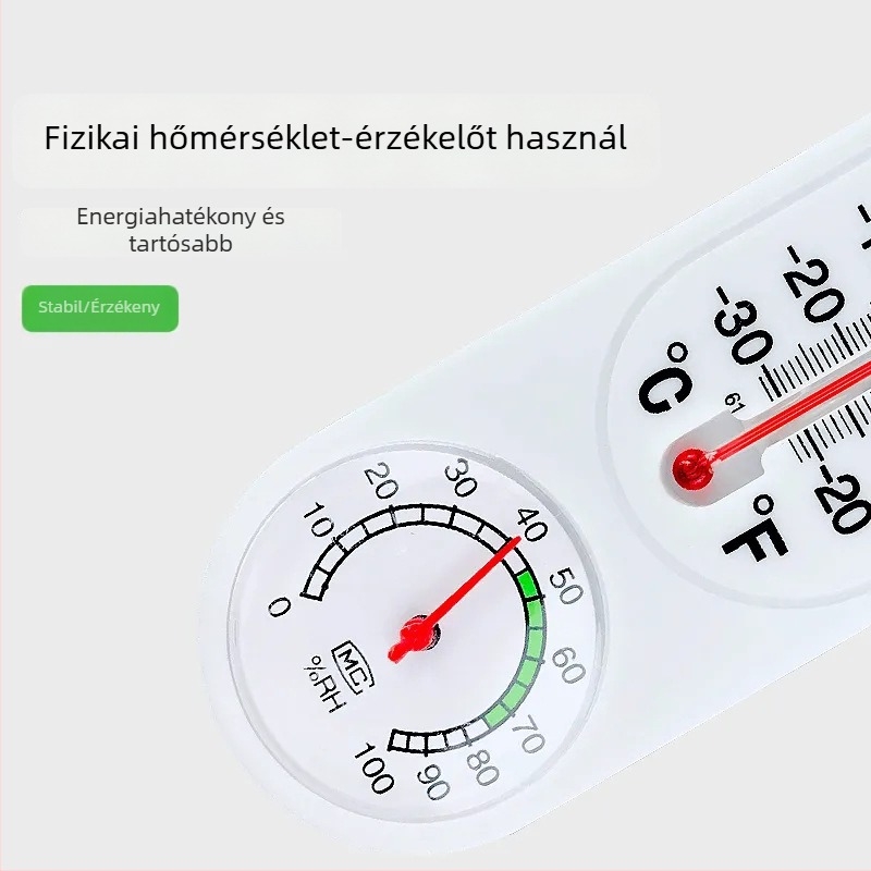 Beltéri és kültéri hőmérséklet- és páratartalom-mérő, falra szerelhető, üvegházhoz