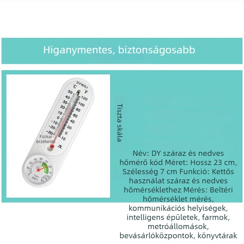 Beltéri és kültéri hőmérséklet- és páratartalom-mérő, falra szerelhető, üvegházhoz