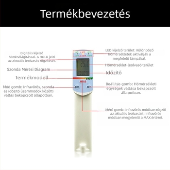 Hengxin AZ-8838 Infravörös hőmérő élelmiszer- és ipari felhasználásra, nagy pontosságú szonda