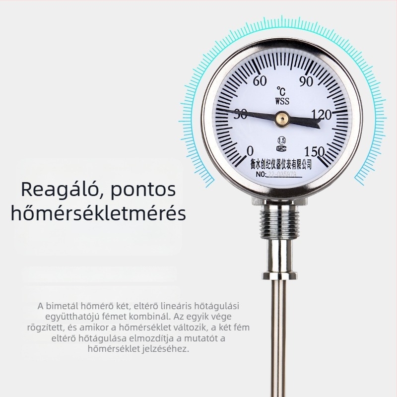 WSS-311/301 Ipari robbanásbiztos bimetál hőmérő kazáncsövekhez, axiális és radiális, Y60 mutató