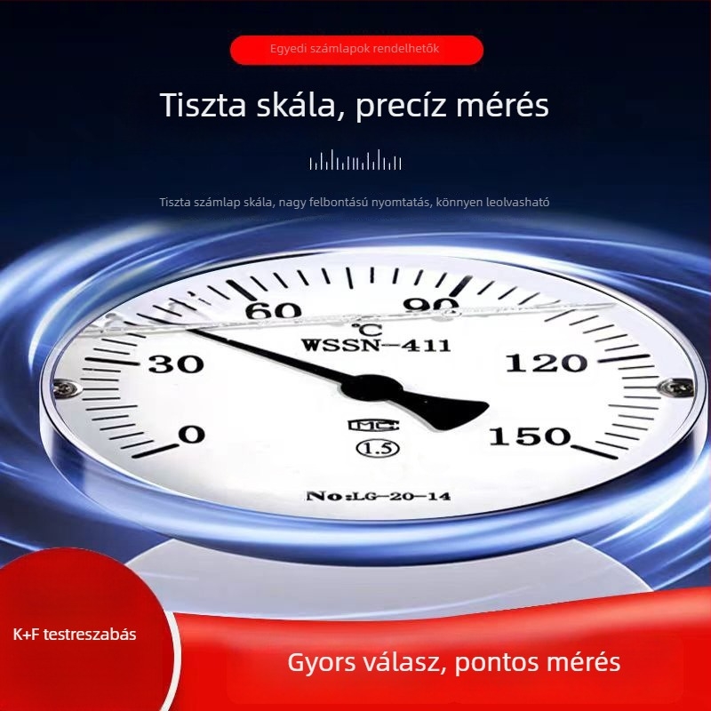 WSSN-411 Rozsdamentes acél, ütésálló és korrózióálló, magas hőmérsékletű mutatós hőmérő, bimetál hőmérő kazánokhoz