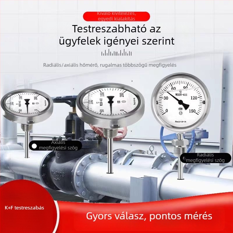 WSSN-411 Rozsdamentes acél, ütésálló és korrózióálló, magas hőmérsékletű mutatós hőmérő, bimetál hőmérő kazánokhoz