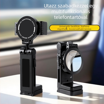 Utazási hordozható telefontartó, 360°-os forgatható, összecsukható mágneses klipszes kettős használatú telefon tartó repülőgéphez és vonathoz