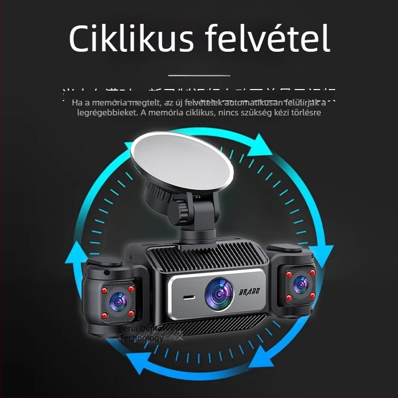 4-kamerás HD éjszakai látású autós dash cam, elöl és hátul rögzítés, Wi-Fi telefonkapcsolat, 1080P
