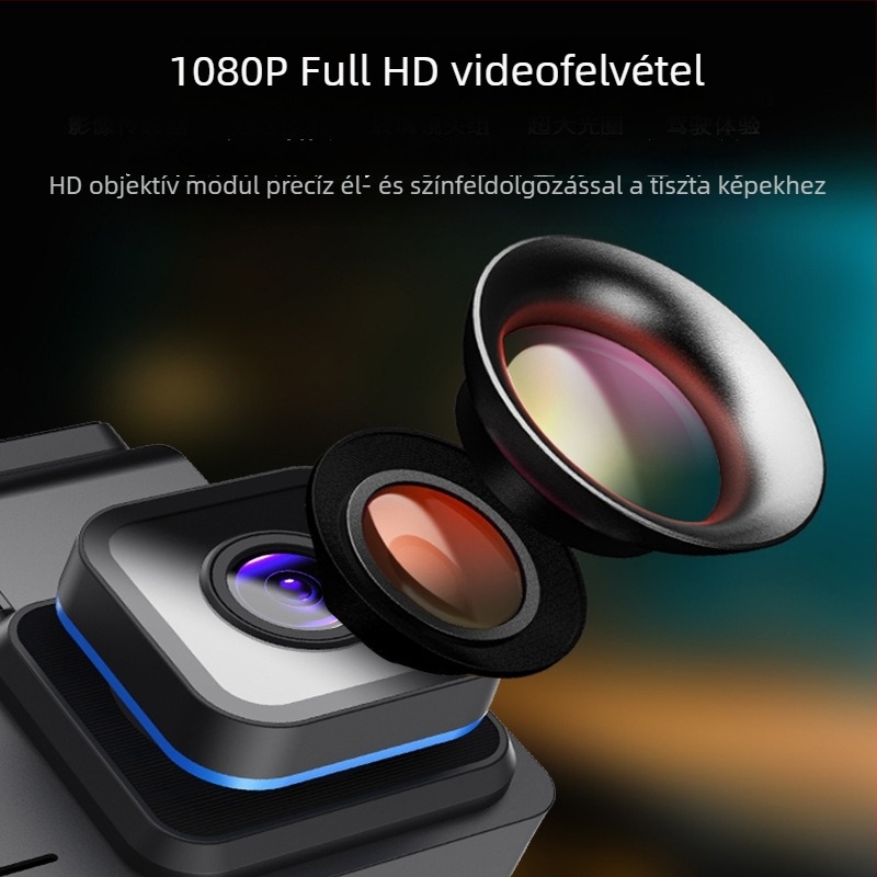 3,0 hüvelykes autós dash kamera dupla objektívvel, előre és hátra 1080p felvétel, tolatókép, Wi‑Fi, 170° látószög, F2.0, 3,0 hüvelykes LCD
