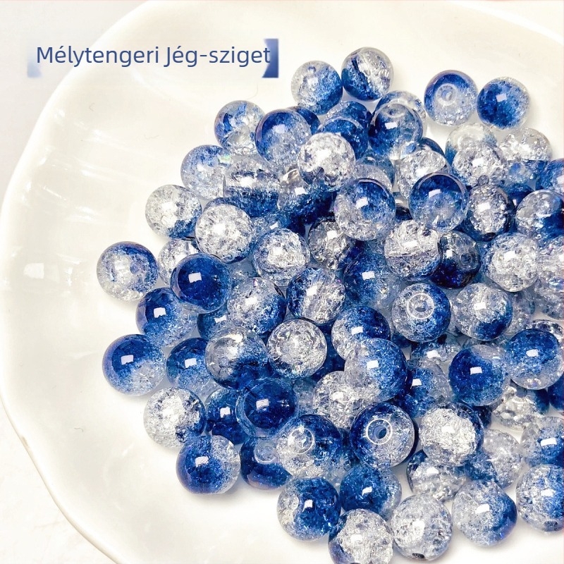 Mélytengeri jégsziget crackle üveggyöngyök – kör alakú elválasztó gyöngyök DIY ékszerekhez, nyaklánc és fülbevaló, szabad gyöngyök