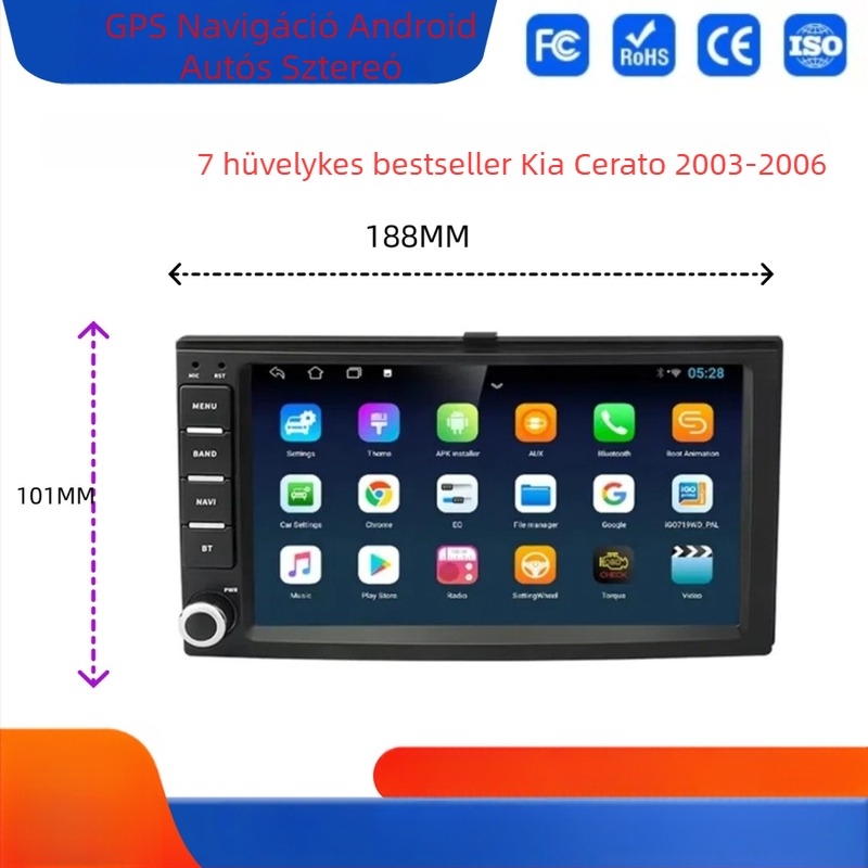 Kia univerzális Android autó navigáció GPS-szel, CarPlay-vel és központi konzollal, 7 hüvelykes IPS kijelző