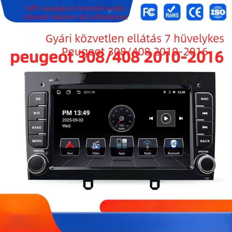 7 hüvelykes autós multimédiás fejegység CarPlay-sel, Android 13-mal, Logo 308/408-hoz, GPS navigáció, 2010–2016