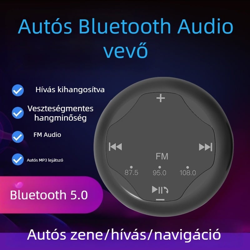 Autó Bluetooth-vevő, MP3 lejátszó, Bluetooth adapter, hands-free hívások, navigáció és zene, Bluetooth 5.0
