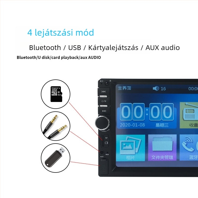 7 hüvelykes CarPlay és Android Auto MP5 autós multimédiás lejátszó Bluetooth-szal és SD-kártya foglalattal