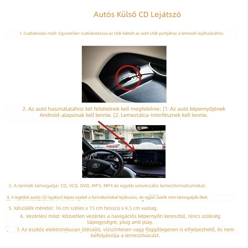 Autóba szerelhető külső CD-lejátszó és hordozható DVD-lejátszó