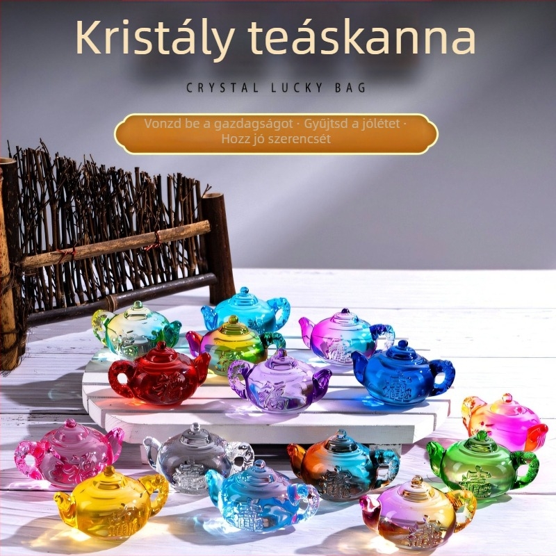 Színes kristály teáskanna dísz – Kis üveg teáskanna Xi Shi fogantyúval – Dekoratív ajándék teáskanna