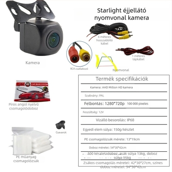 Intelligens pályakövető autókamera csillagfényes éjszakai látással, 12V, AHD 720P, univerzális, hátrameneti dinamikus pálya