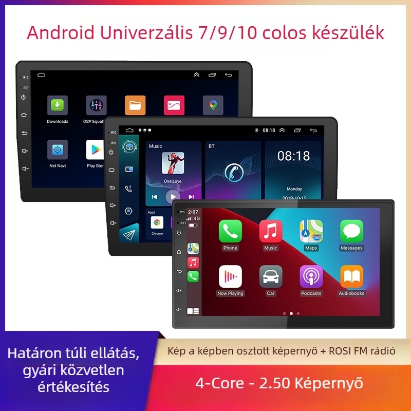7/9/10 hüvelykes univerzális Android autó-navigációs fejegység, nagy képernyővel, Bluetooth rádióval és multimédiával