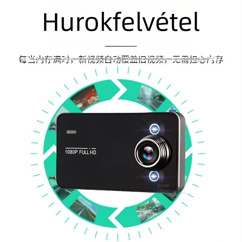 HD éjszakai látású autós DVR, rejtett 2,2 hüvelykes kijelző, 1080p, 140° látószög, ciklikus felvétel, szélvédőre szerelhető