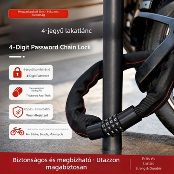 Négyjegyű jelszavas lánc zár kerékpárokhoz, elektromos járművekhez, motorkerékpárokhoz és elektromos rollerekhez, alumínium ötvözetből