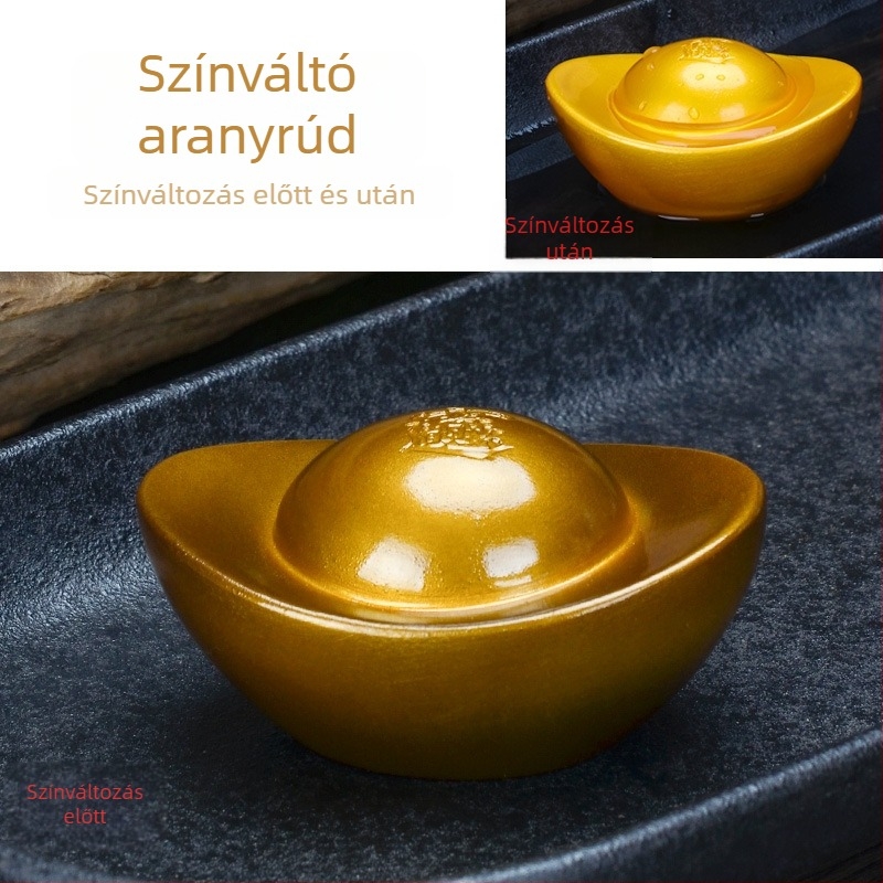 Színváltó tea-pet – gyanta aranytömb formájú dekor a teázáshoz, jólét és szerencse, kreatív teás dekoráció