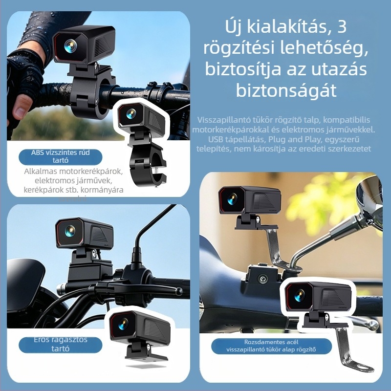 D8 2K dashcam motorkerékpárhoz és elektromos járművekhez, USB-tápellátás, vízálló, univerzális rögzítés, Wi‑Fi és alkalmazásvezérlés