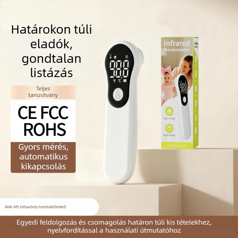 Infravörös homlokhőmérő, hordozható, tölthető, digitális, orvosi