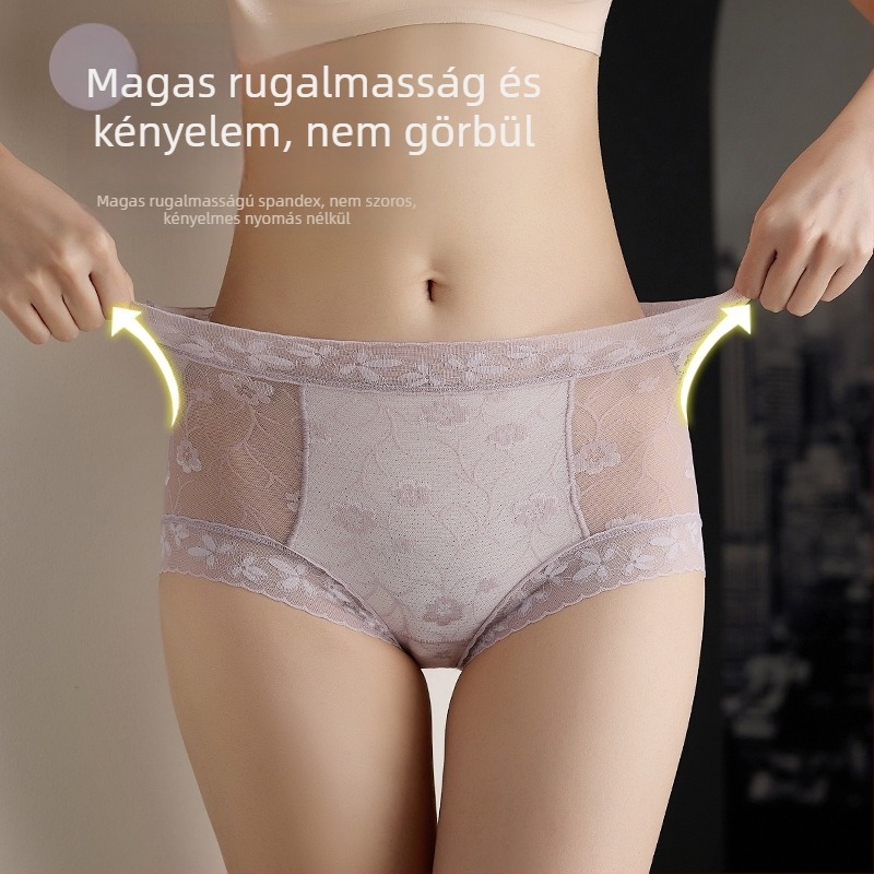 Női magas derekú csipkés bugyi jacquard virágmintával, fenékemelés, légáteresztő, antibakteriális, szeméremrész mulberry selyemmel bélelve