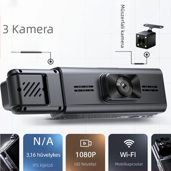 Autóba három objektívvel és Wi‑Fi‑vel ellátott dashcam, elő- és hátsó felvétel