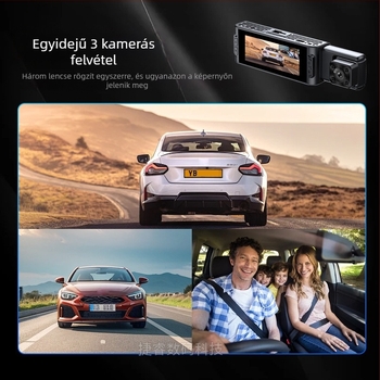 Autóba három objektívvel és Wi‑Fi‑vel ellátott dashcam, elő- és hátsó felvétel