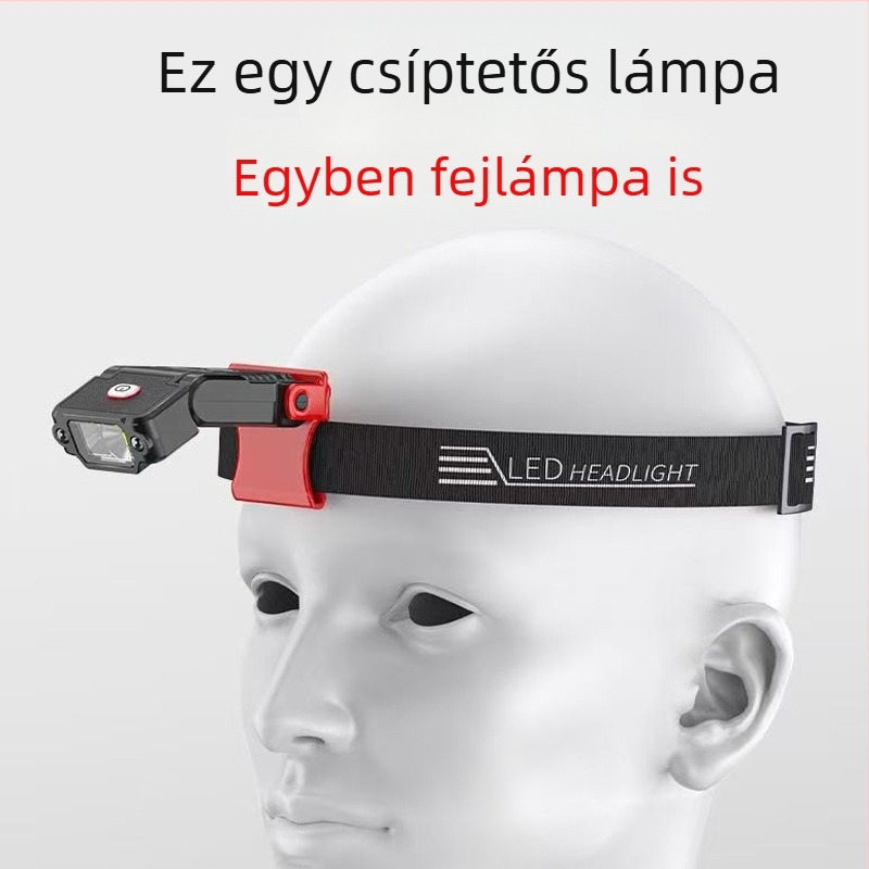 Kompakt sapka-clip fejlámpa, LED, 90 fokban állítható fényforrás, újratölthető, hosszú üzemidő