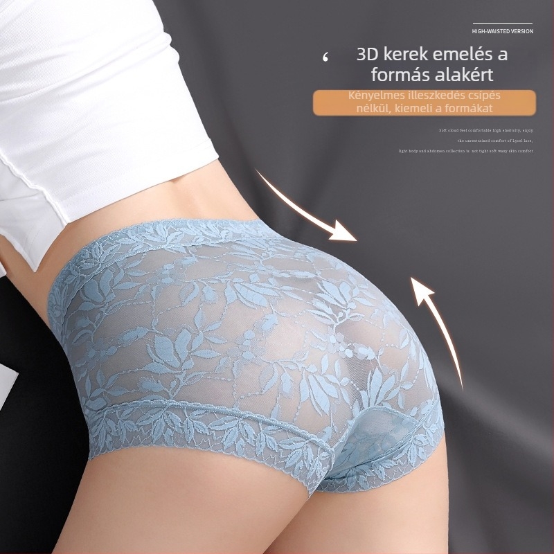 Plus méretű csipkés női alsónemű, magas derekú, virágos mintázat, nylon, fodor belső Mulberry selyem