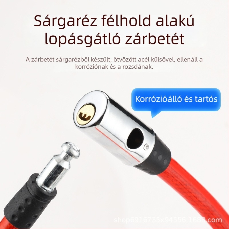 Hordozható acélkábeles kerékpárzár, lopás elleni védelem