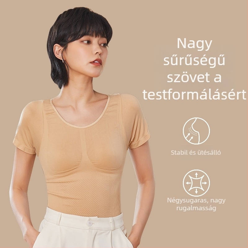 Női termális alapréteg felső, testformázó hatás, rövid ujjú, ultra vékony nylon, melegen tart