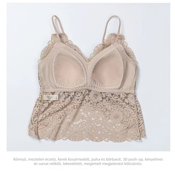 Francia stílusú csipkés bralette párnázott kosarakkal és beépített alaprésszel, gyönyörű hát