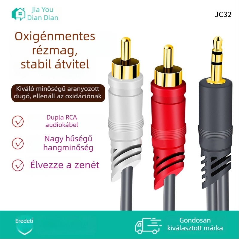 3,5 mm-es audiokábel, 2x RCA csatlakozóval PC-hangszórókhoz, 1,5 m