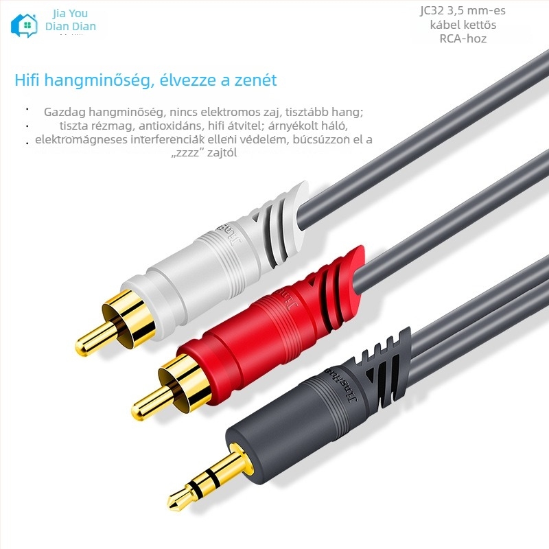 3,5 mm-es audiokábel, 2x RCA csatlakozóval PC-hangszórókhoz, 1,5 m