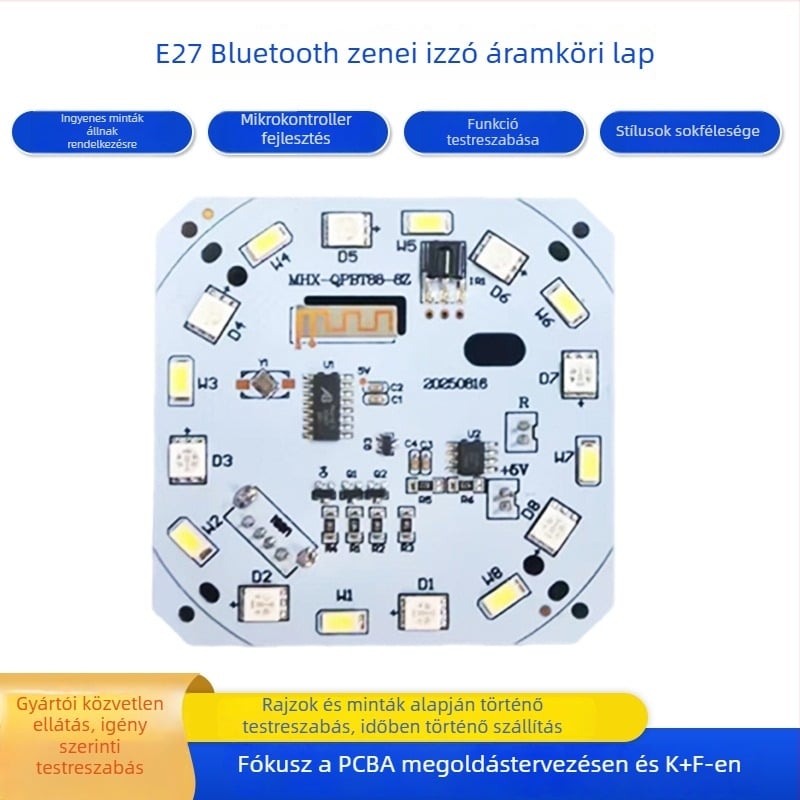 Bluetooth LED izzó PCBA vezérlőlap, E27 modul, távirányítóval, USB-meghajtó