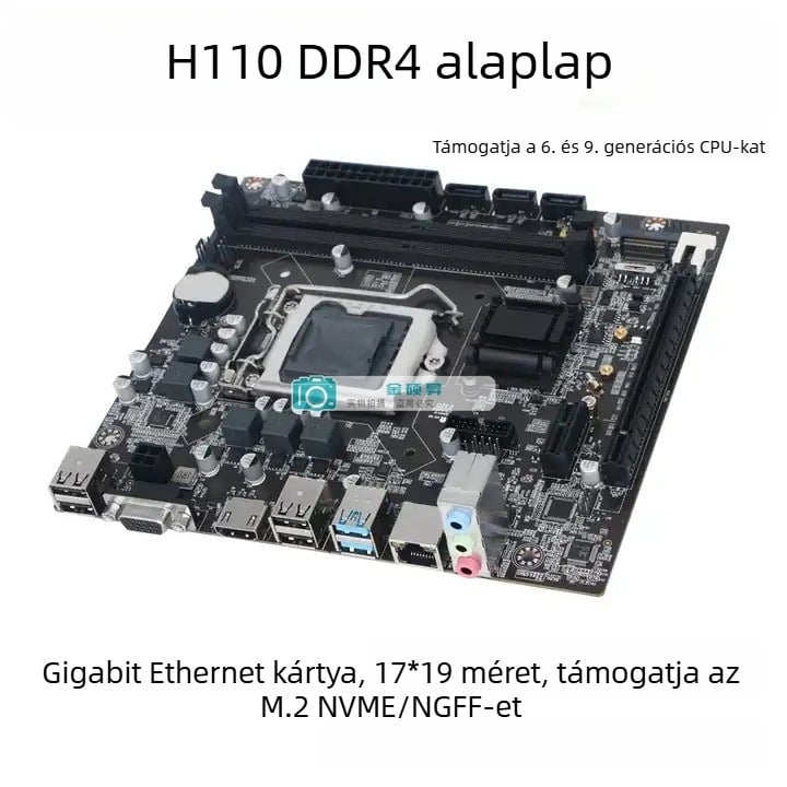 H110 DDR4 asztali alaplap 1151-es foglalattal és M.2 interfésszel, támogatja a 9. generációs Intel i5-8400 processzort