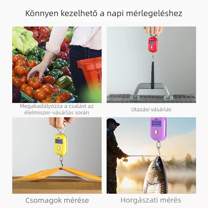 Pontos mini hordozható elektronikus mérleg poggyász mérésére, függő rugós mérleg