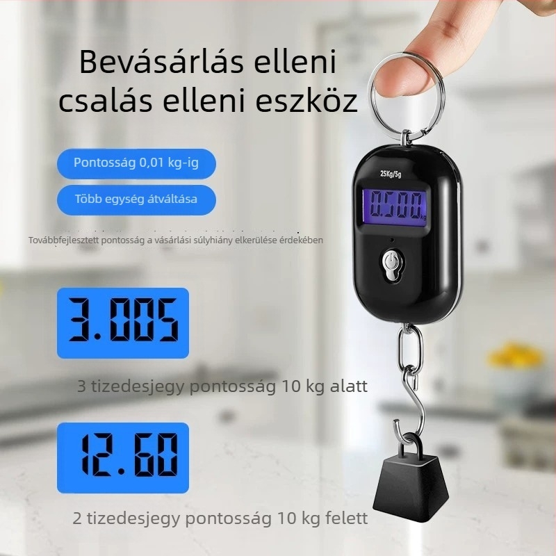 Pontos mini hordozható elektronikus mérleg poggyász mérésére, függő rugós mérleg
