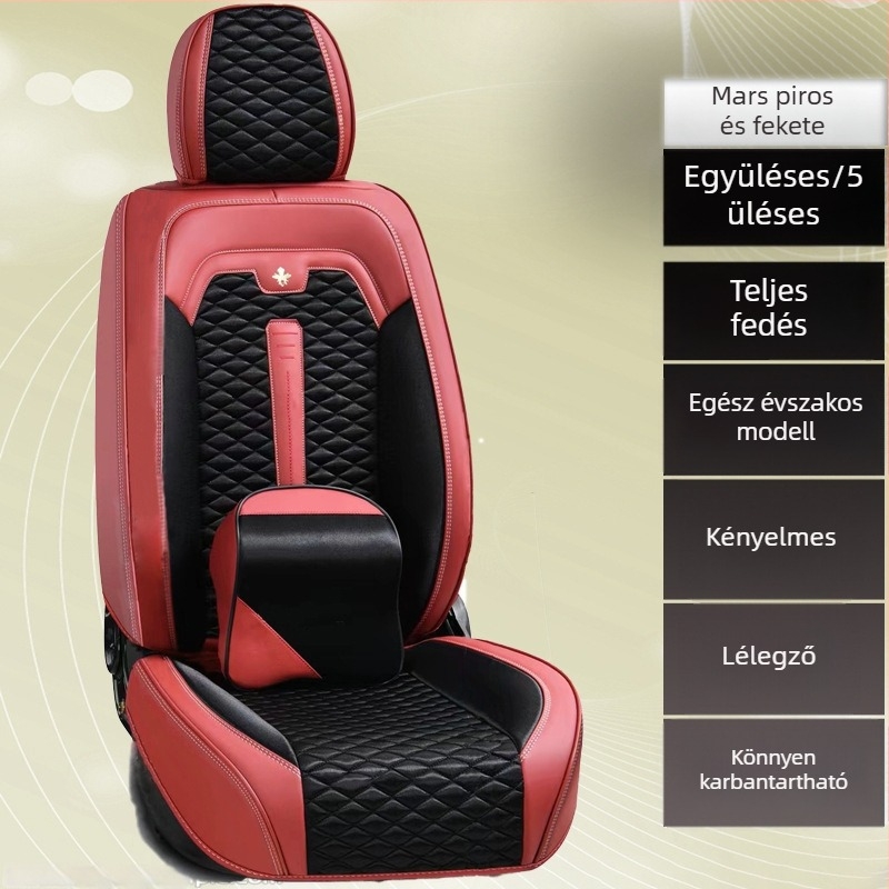 Ötüléses autóhoz tervezett minden évszakra szóló üléshuzat és ülőpárna, textil bevonattal